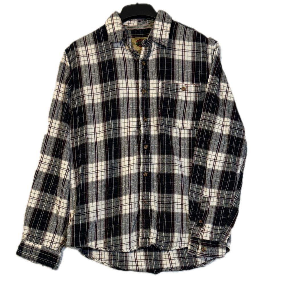 Boston Traders Flannel Shirt Men's L Black White Plaid Cotton Luxury Vintage